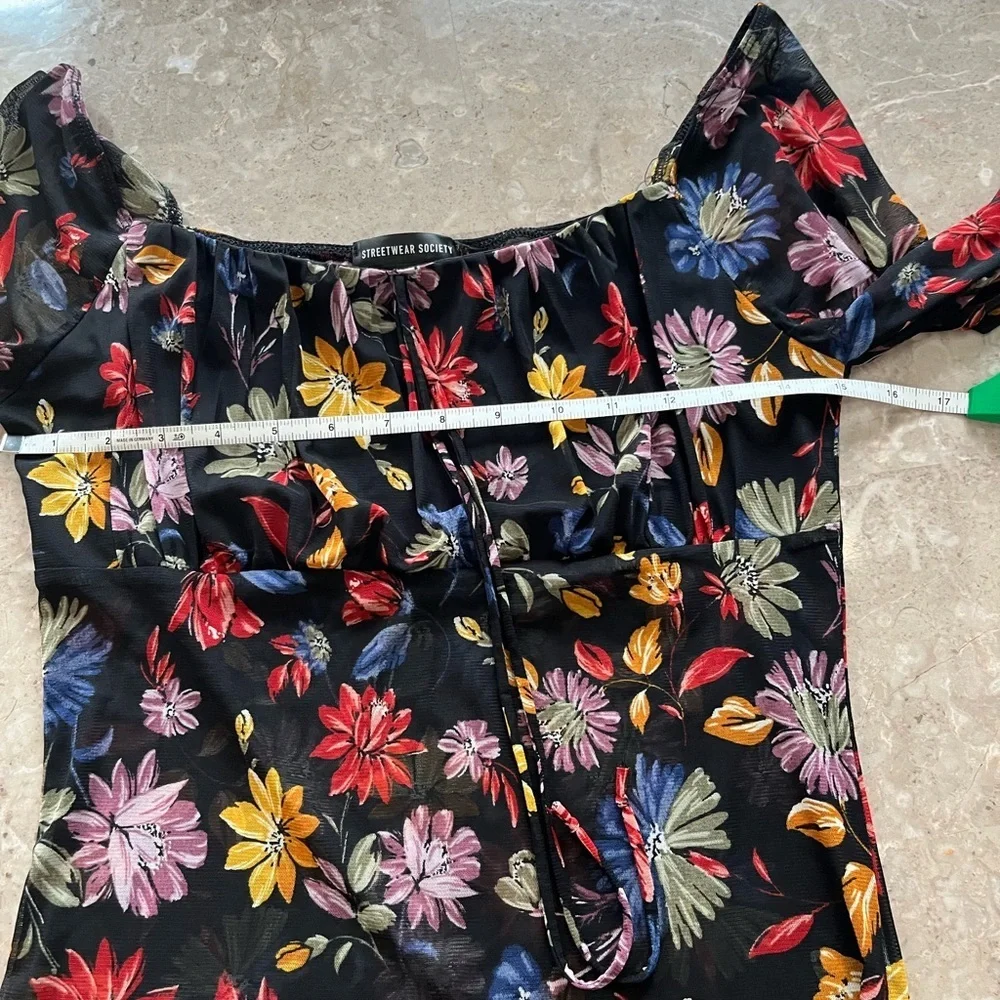 Streetwear society floral print sheer top size large - Picture 6 of 8